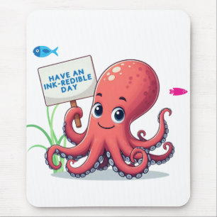 Tapis De Souris Cute, poulpe caricaturale avec poisson