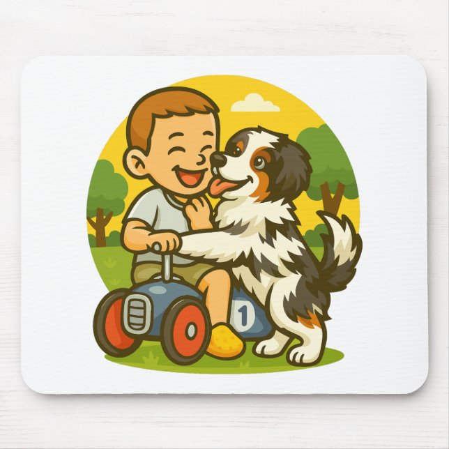 Tapis De Souris Cute Puppy and Kid Playtime (Devant)
