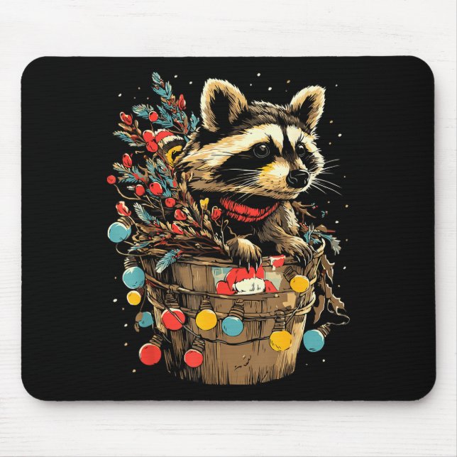 Tapis De Souris Cute Raccoon Festive Winter Scenery Forest Animal  (Devant)
