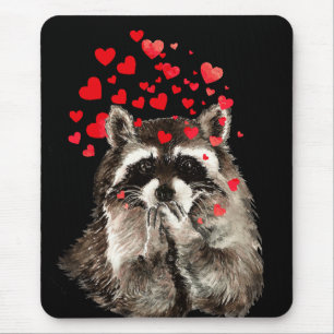 Tapis De Souris Cute Raccoon souffler Baisers Amour Coeurs