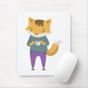 Tapis De Souris Cute renard avec tasse de thé