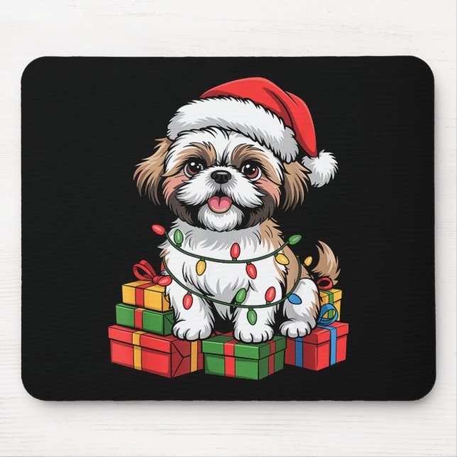 Tapis De Souris Cute Shih Tzu Santa Hat Christmas Xmas Dog Lovers  (Devant)