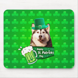 Tapis De Souris Cute Siberian Husky Chien Casquette St. Patrick's