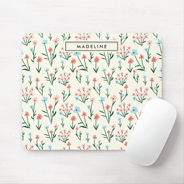 Tapis De Souris Cute Simple Botanique Rose Bleu Fleur Floral (Avec souris)