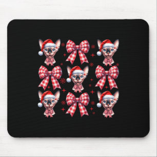 Tapis De Souris Cute Sphynx Chat Rouge Plaid Coquette Bow Noël W