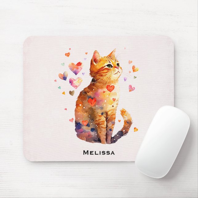 Tapis De Souris Cute Tabby Chat avec Coeurs (Avec souris)