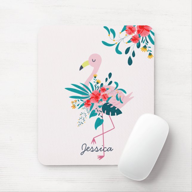 Tapis De Souris Cute Tropical Floral Flamant rose Personnalisé (Avec souris)
