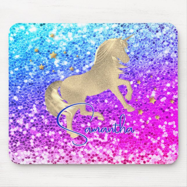 Tapis De Souris Cute unicorn rose Parties scintillant arc-en-ciel  (Devant)