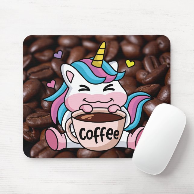 Tapis De Souris Cute Unicorne avec café (Avec souris)