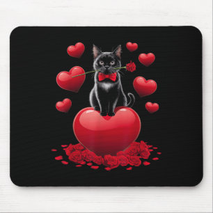 Tapis De Souris Cute Valentines Day Coeur Chat Noir Femmes Filles 