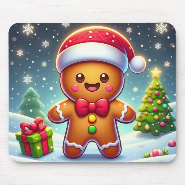 Tapis De Souris Cute Whimsical Noël/homme en pain d'épices d'hiver (Devant)