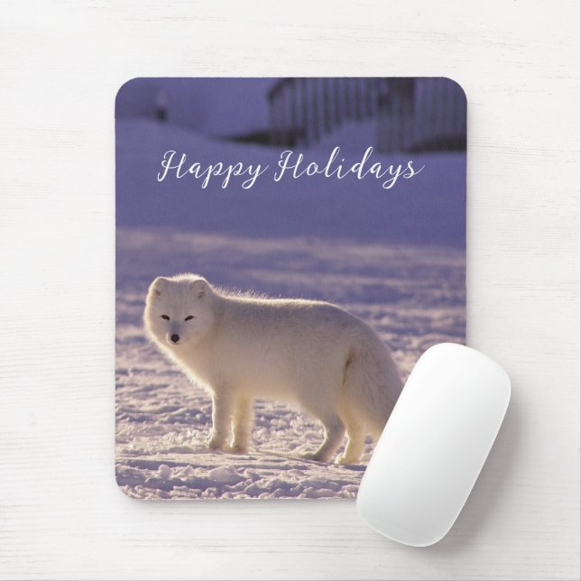 Tapis De Souris Cute White Arctic Fox neige hiver Photographie (Avec souris)