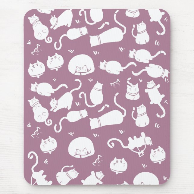 Tapis De Souris Cute White Cats Pattern on Mauve Background (Devant)