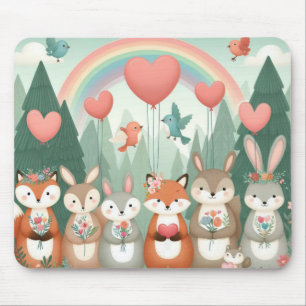 Tapis De Souris Cute Woodland Creature arc-en-ciel valentine's