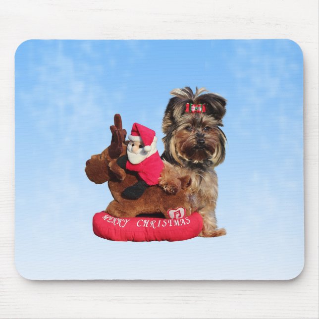 Tapis De Souris Cute Yorkshire Terrier Joyeux Noël (Devant)