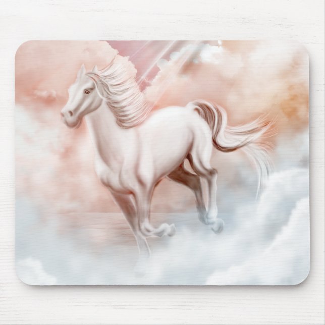 Tapis De Souris Cuvette courante de cheval blanc les nuages (Devant)