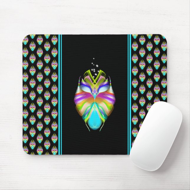 Tapis De Souris Cyan coloré et hibou Oracle noir (Avec souris)