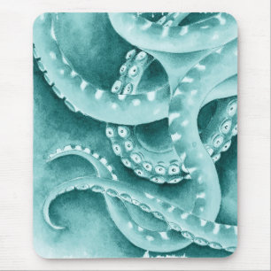 Tapis De Souris Cyan Green tentacules monochrome