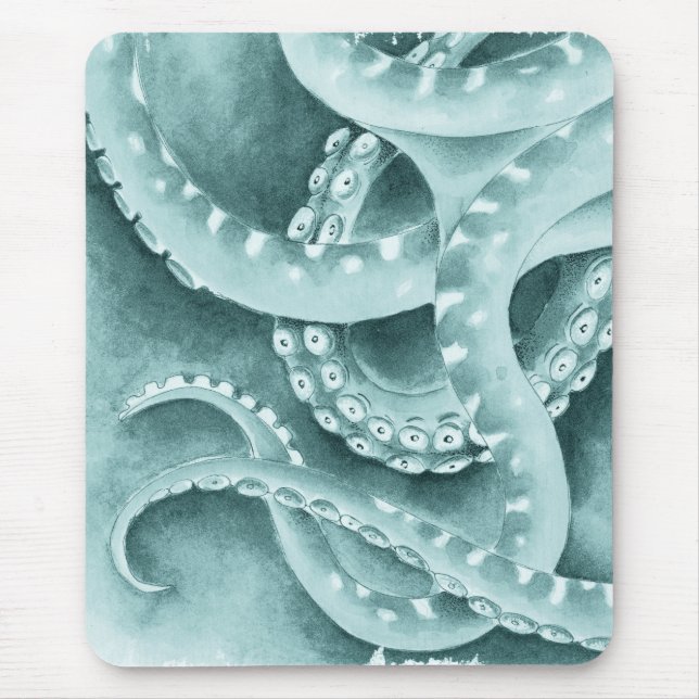 Tapis De Souris Cyan Green tentacules monochrome (Devant)
