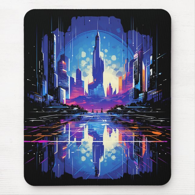 Tapis De Souris Cyberpunk City Skyline futuriste (Devant)