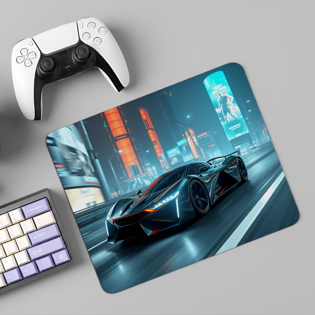 Tapis De Souris Cyberpunk Racer : Supercar futuriste à Neon City (Créateur téléchargé)