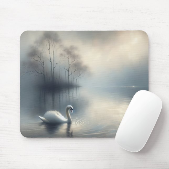 Tapis De Souris Cygne Solitaire Sur Le Lac Misty (Avec souris)
