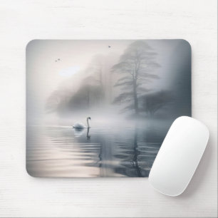 Tapis De Souris Cygne Solitaire Sur Le Lac Misty Morning