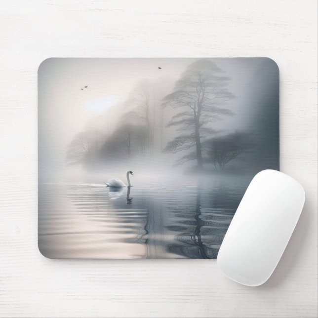 Tapis De Souris Cygne Solitaire Sur Le Lac Misty Morning (Avec souris)