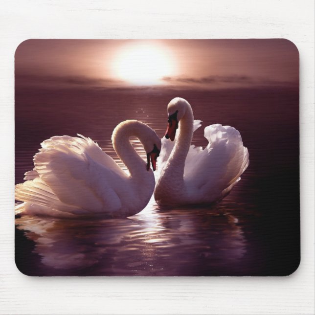 Tapis De Souris Cygnes affectueux formant un coeur (Devant)