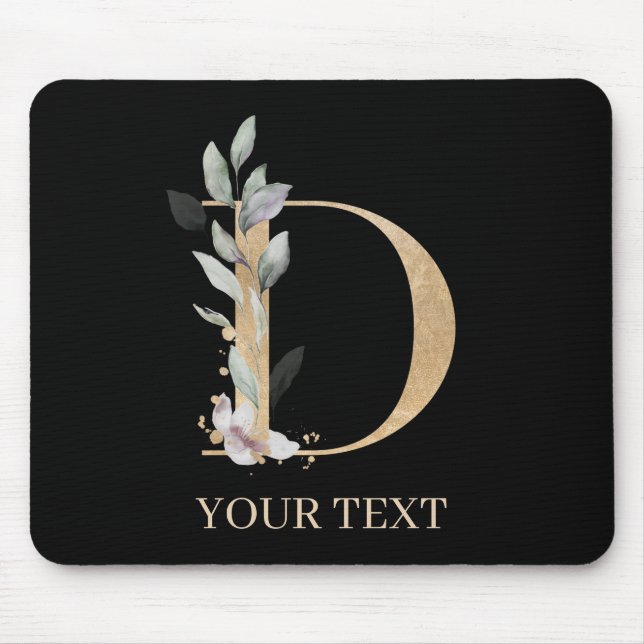 Tapis De Souris D Monogramme Floral Pad de souris personnalisée (Devant)