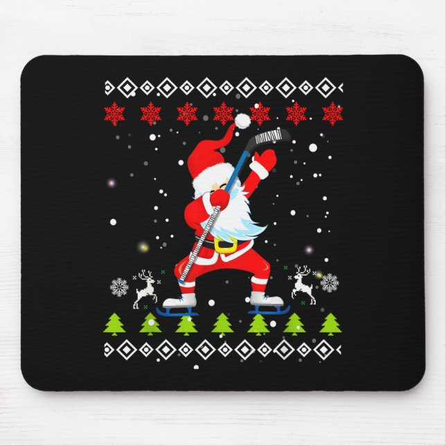 Tapis De Souris Dabbing Santa Hockey Ugly Christmas Sweater Xmas  (Devant)