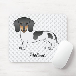 Tapis De Souris Dachshund à poil court piebalde noir et feu & Nom