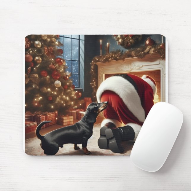 Tapis De Souris Dachshund and Santa  (Avec souris)