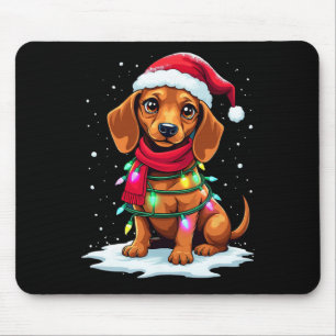 Tapis De Souris Dachshund Arbre de Noël mignonne Santa Hat Lights