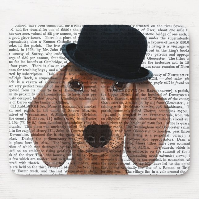 Tapis De Souris Dachshund avec Casquette Black Bowler (Devant)