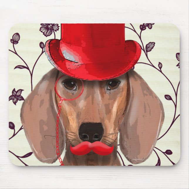 Tapis De Souris Dachshund Avec Chapeau Rouge Haut (Devant)