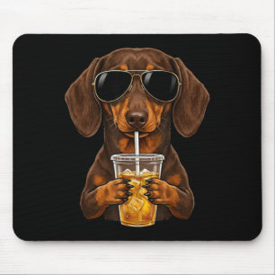 Tapis De Souris Dachshund drôle buvant du café glacé mème de chien