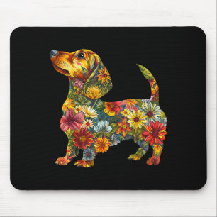 Tapis De Souris Dachshund Floral Chien Mignon Animal Amoureux Doxi