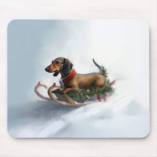 Tapis De Souris Dachshund hiver neige de Noël (Devant)