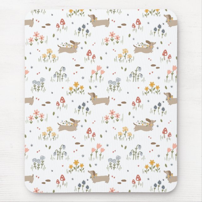 Tapis De Souris Dachshund Lover Weiner Chien Saucisse Chien Fleur  (Devant)