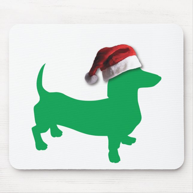Tapis De Souris Dachshund vert clair avec Casquette du Père Noël (Devant)