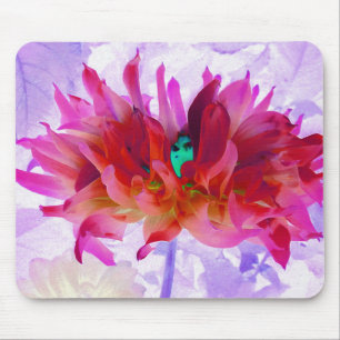 Tapis De Souris Dahlia Cactus Rouge Éblouissant et Rose Chaud