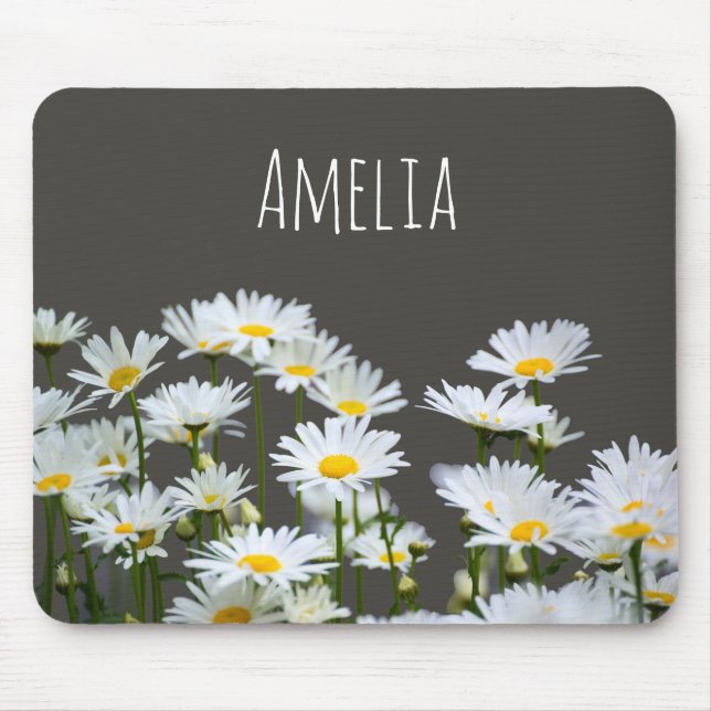 Tapis De Souris Daisies on Grey Personalised (Devant)