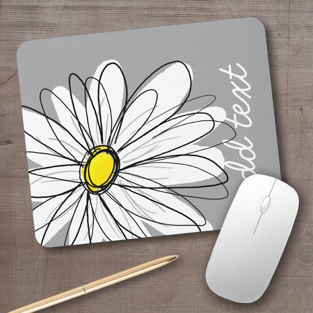 Tapis De Souris Daisy tendance avec gris et jaune (Personalized mousepad - add your custom text)