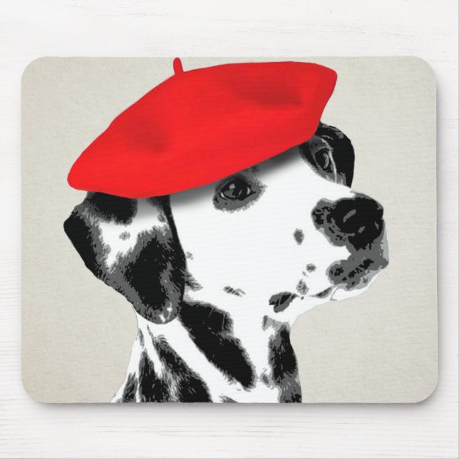 Tapis De Souris Dalmatien Avec Beret Rouge (Devant)
