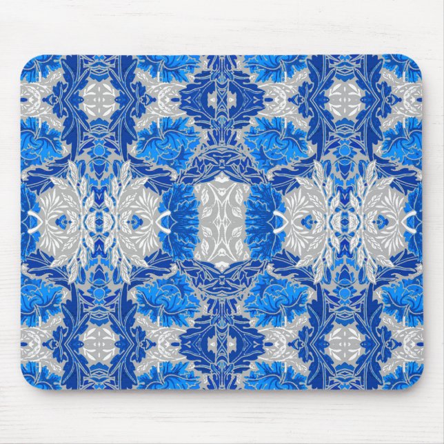 Tapis De Souris Damas florales, Sapphire bleu et gris (Devant)