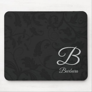Tapis De Souris Damas noir avec Monogramme argenté