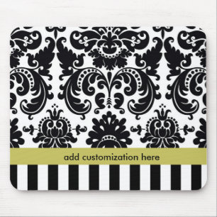 Tapis De Souris Damas Noir Blanc Chartreuse + Stripes Pad