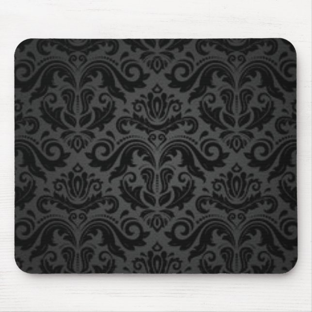 Tapis De Souris Damas Vintages en noir et gris (Devant)