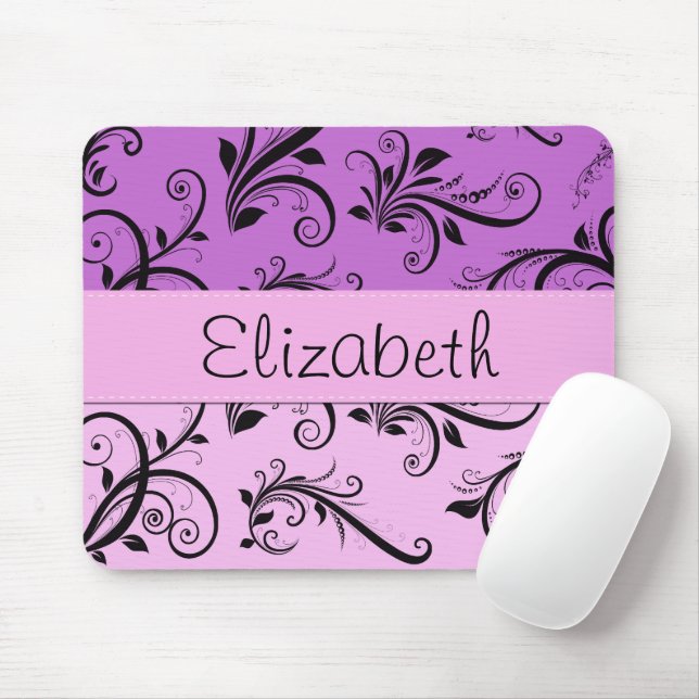 Tapis De Souris Damas Violet, Damas Rose, Votre Nom (Avec souris)